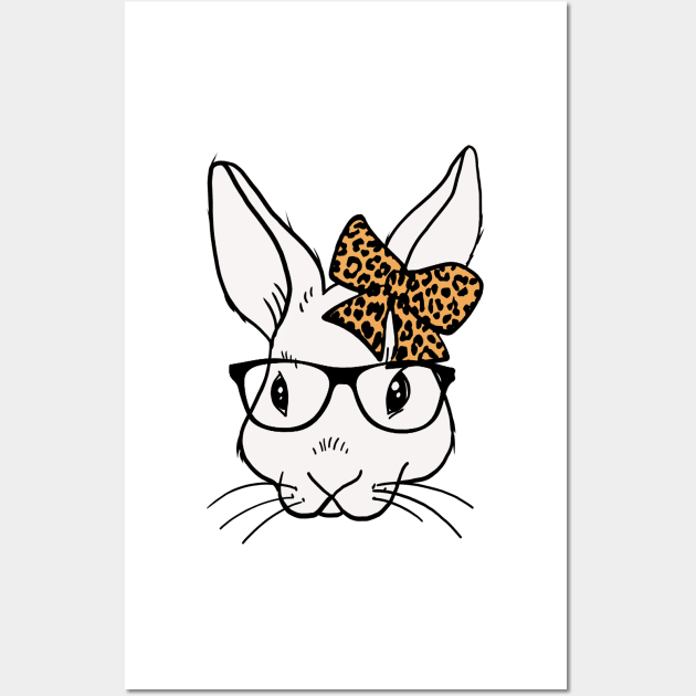 Happy Easter 2021 with bunny glasses leopard ribbon Wall Art by Mesyo